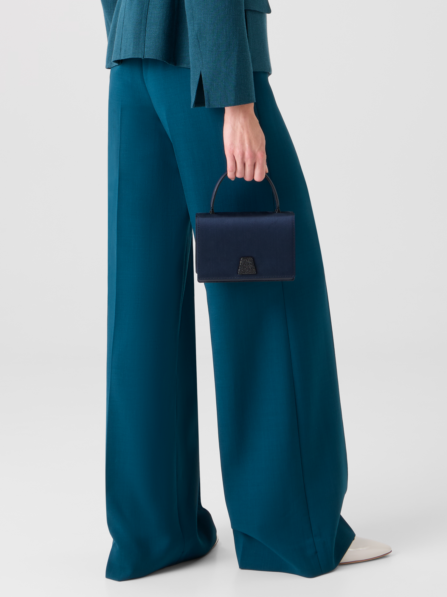Designer Fiyuki High Waist Hose aus Woll-Doubleface - Grün 