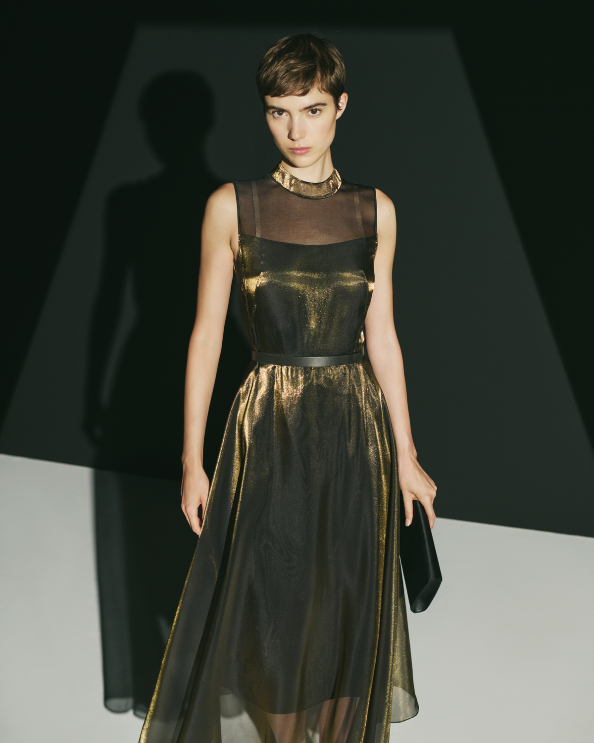 Designer Goldig schimmerndes Seiden-Organza-Midikleid - Schwarz - Bunt - Gold #editorial