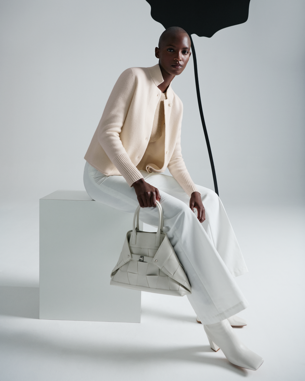 Designer Weite Gerade Hose aus Baumwoll-Stretch - Ecru - Weiss #editorial