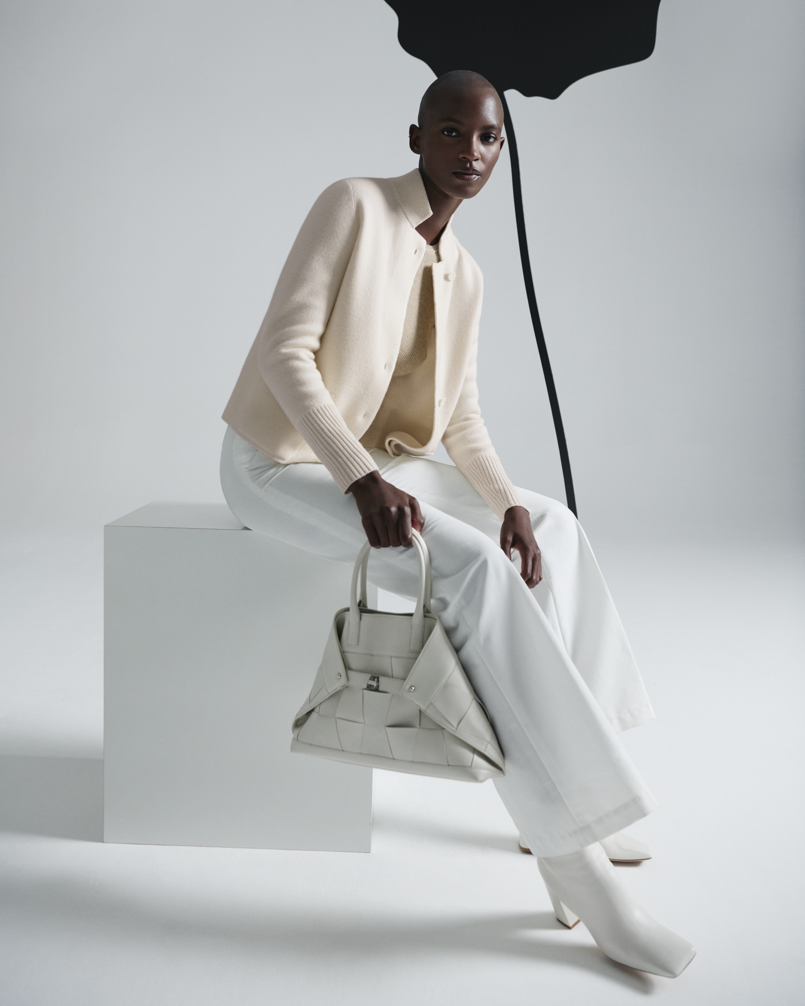 Designer Weite Gerade Hose aus Baumwoll-Stretch - Ecru - Weiss 