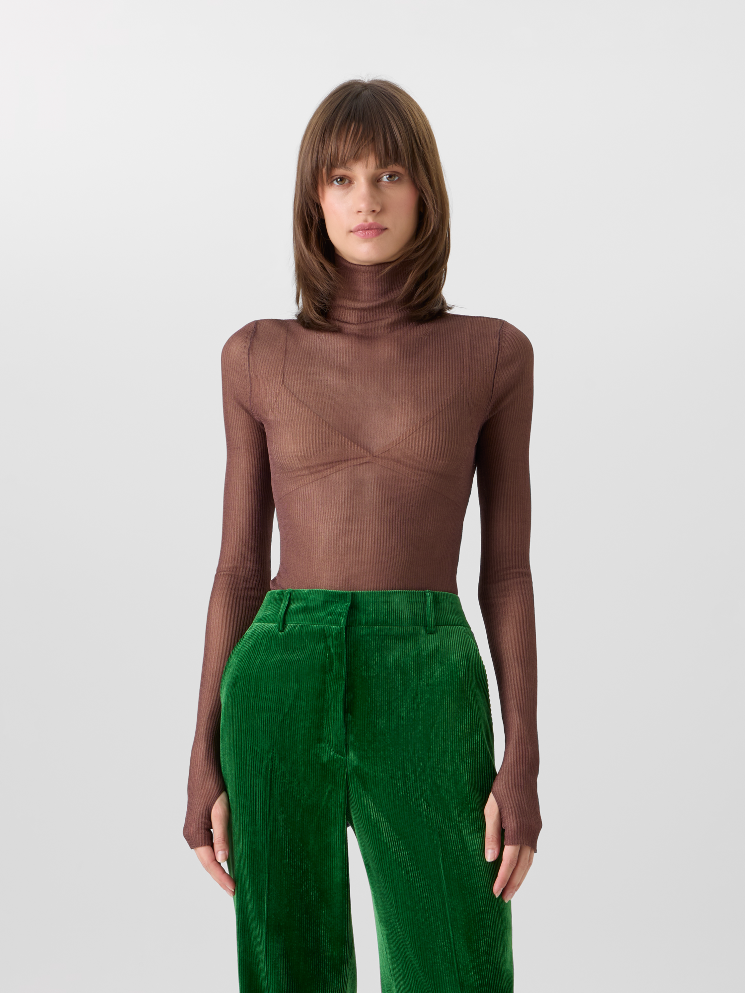 Designer Transparenter Feinripp-Pullover aus Seide - Braun 