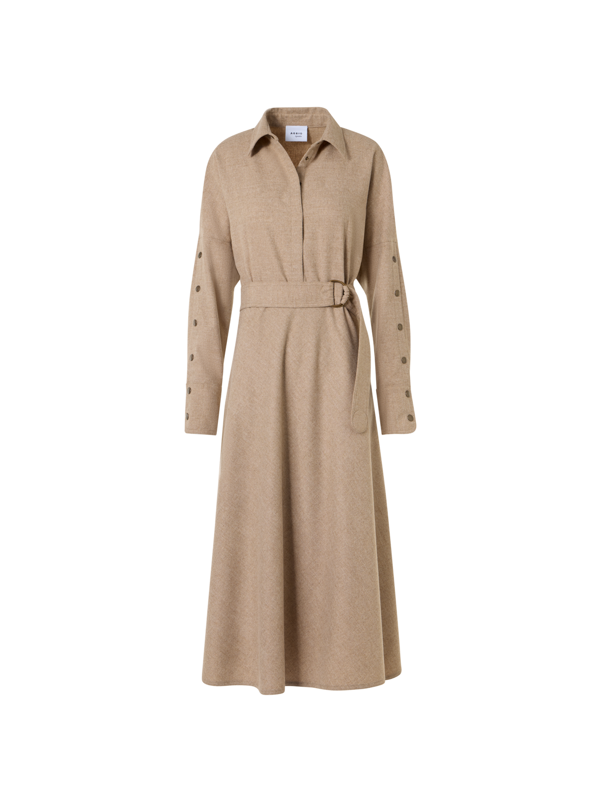 Designer Ausgestelltes Midikleid aus Wollflanell - Beige