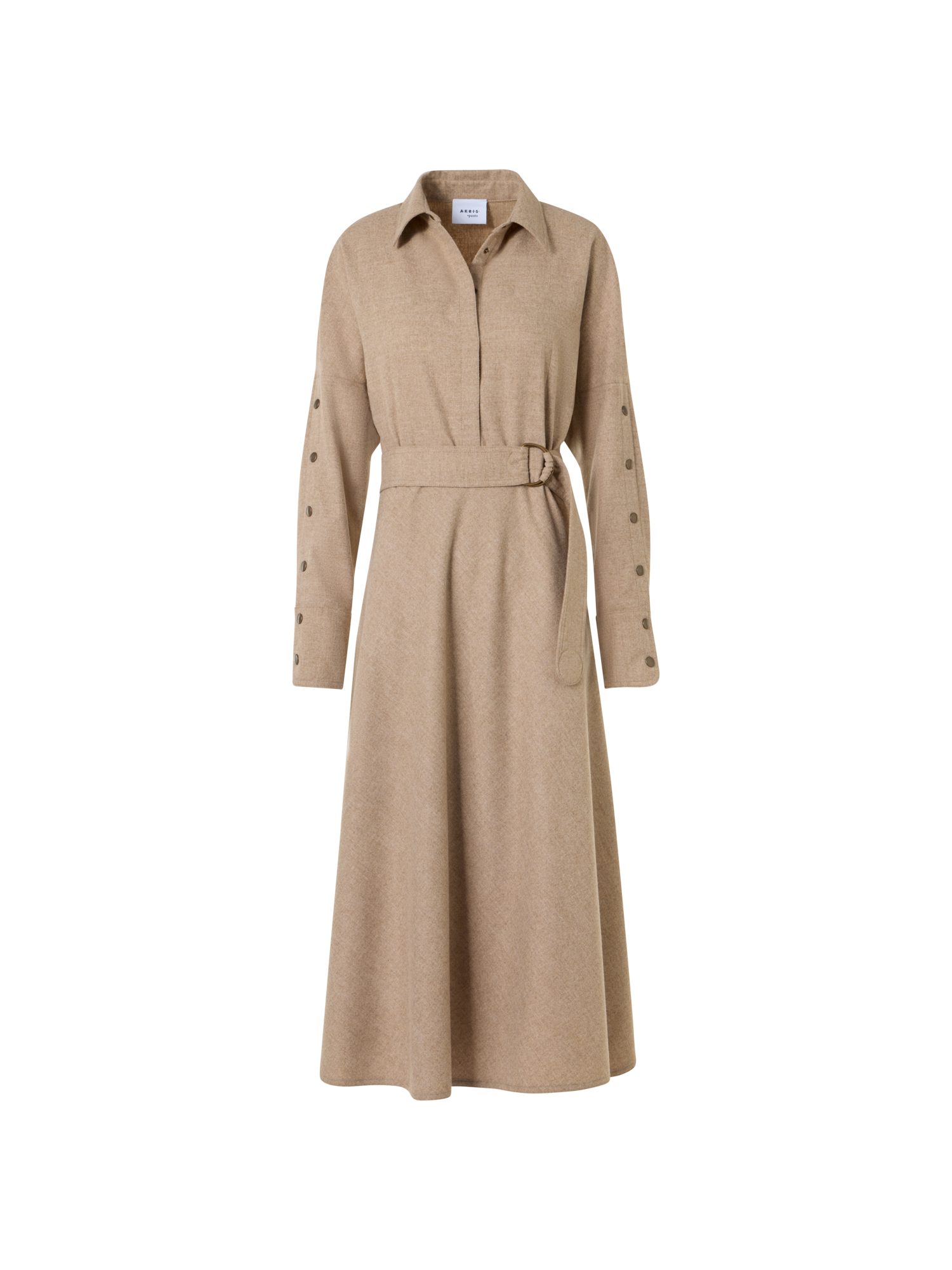 Designer Ausgestelltes Midikleid aus Wollflanell - Beige