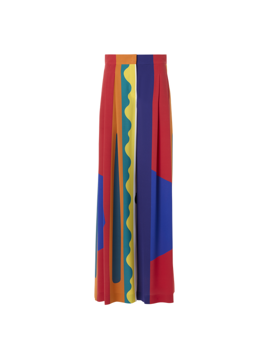Designer Cassie weite Seidenhose mit Paravent-Druck - Bunt