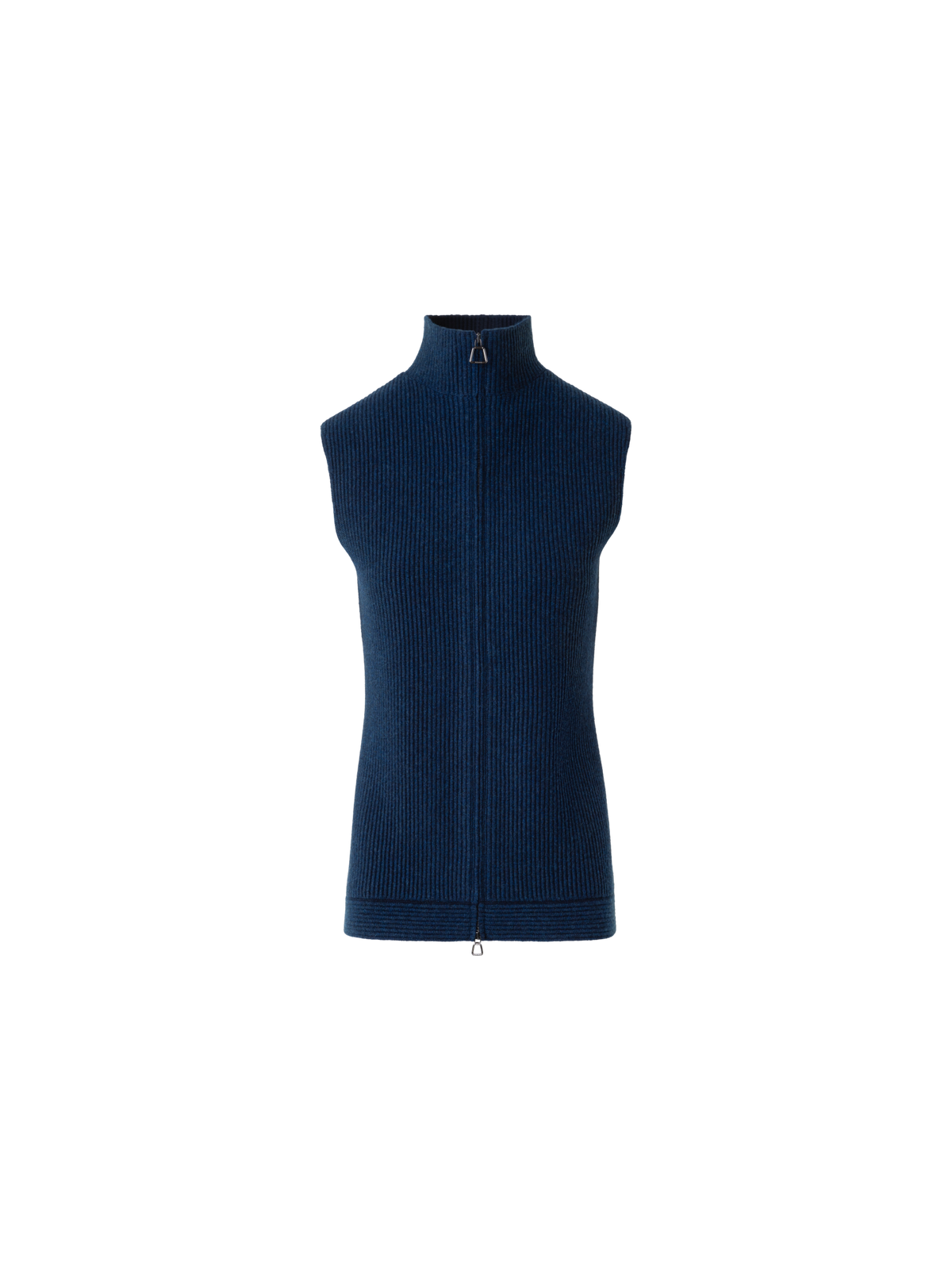 Designer Kaschmir Strick Gilet mit Rippen Vorderteil - Dunkelblau - Blau