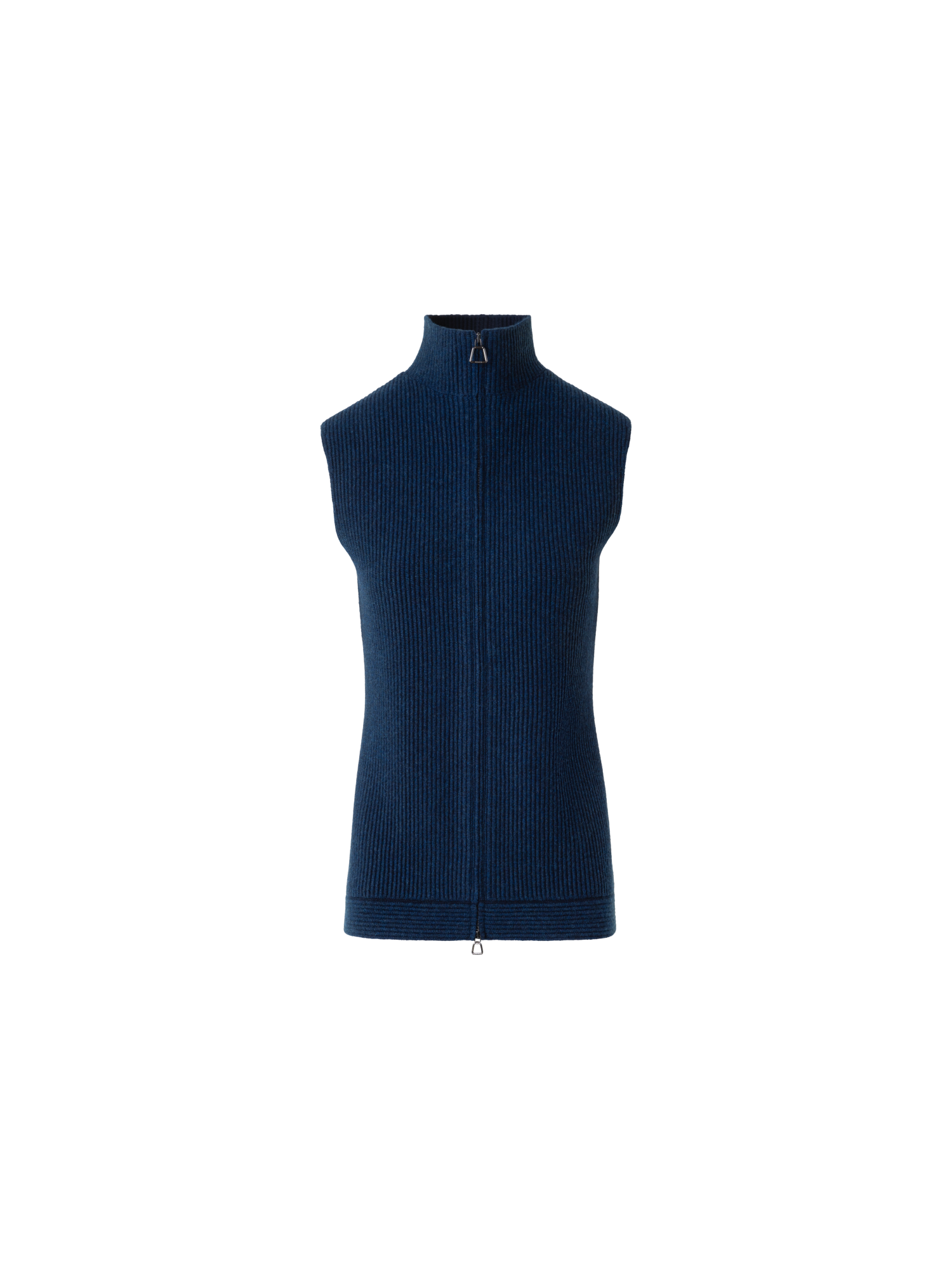 Designer Kaschmir Strick Gilet mit Rippen Vorderteil - Dunkelblau - Blau
