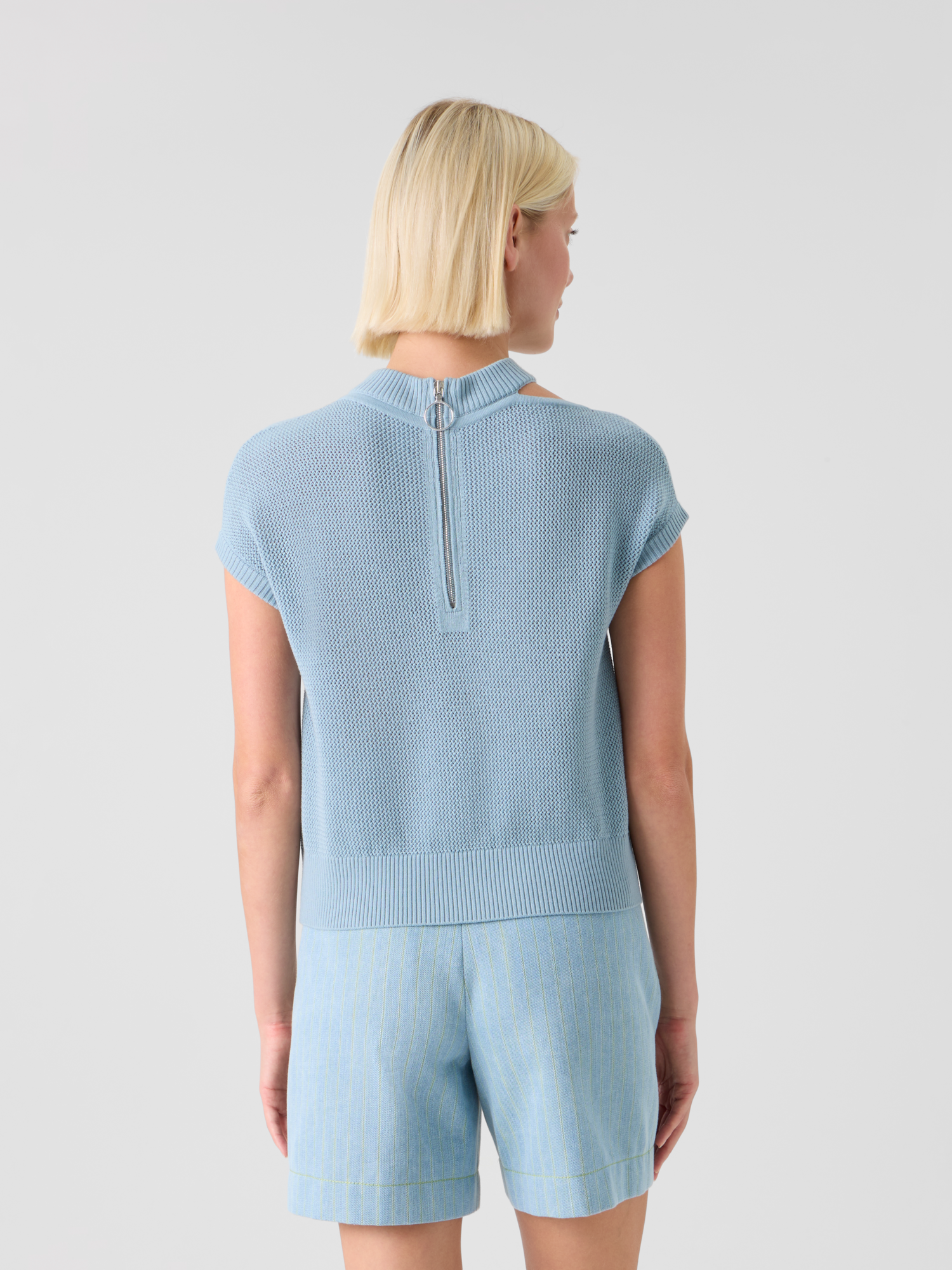 Designer Leichter Merinowolle-Mesh-Pullover - Blau 