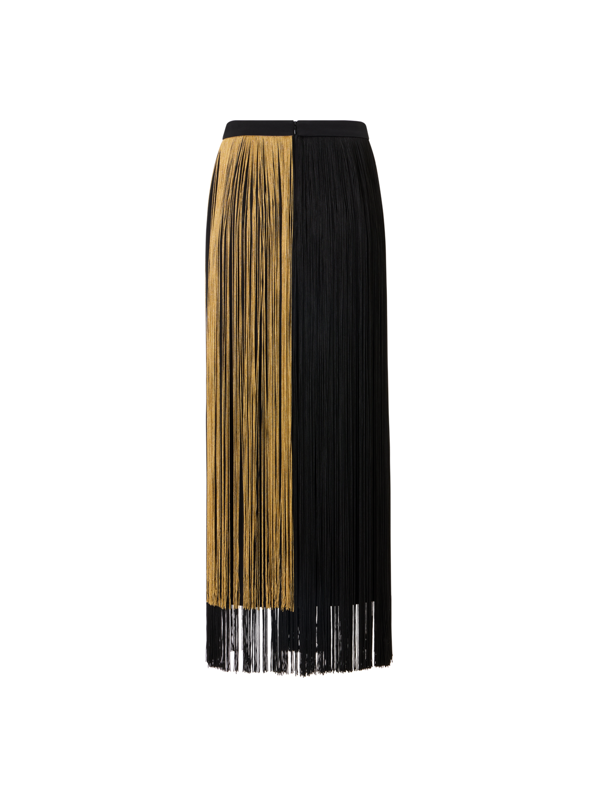 Designer Bleistiftrock aus Seide mit Oro Lienzo Fransen - Schwarz - Gold - Bunt