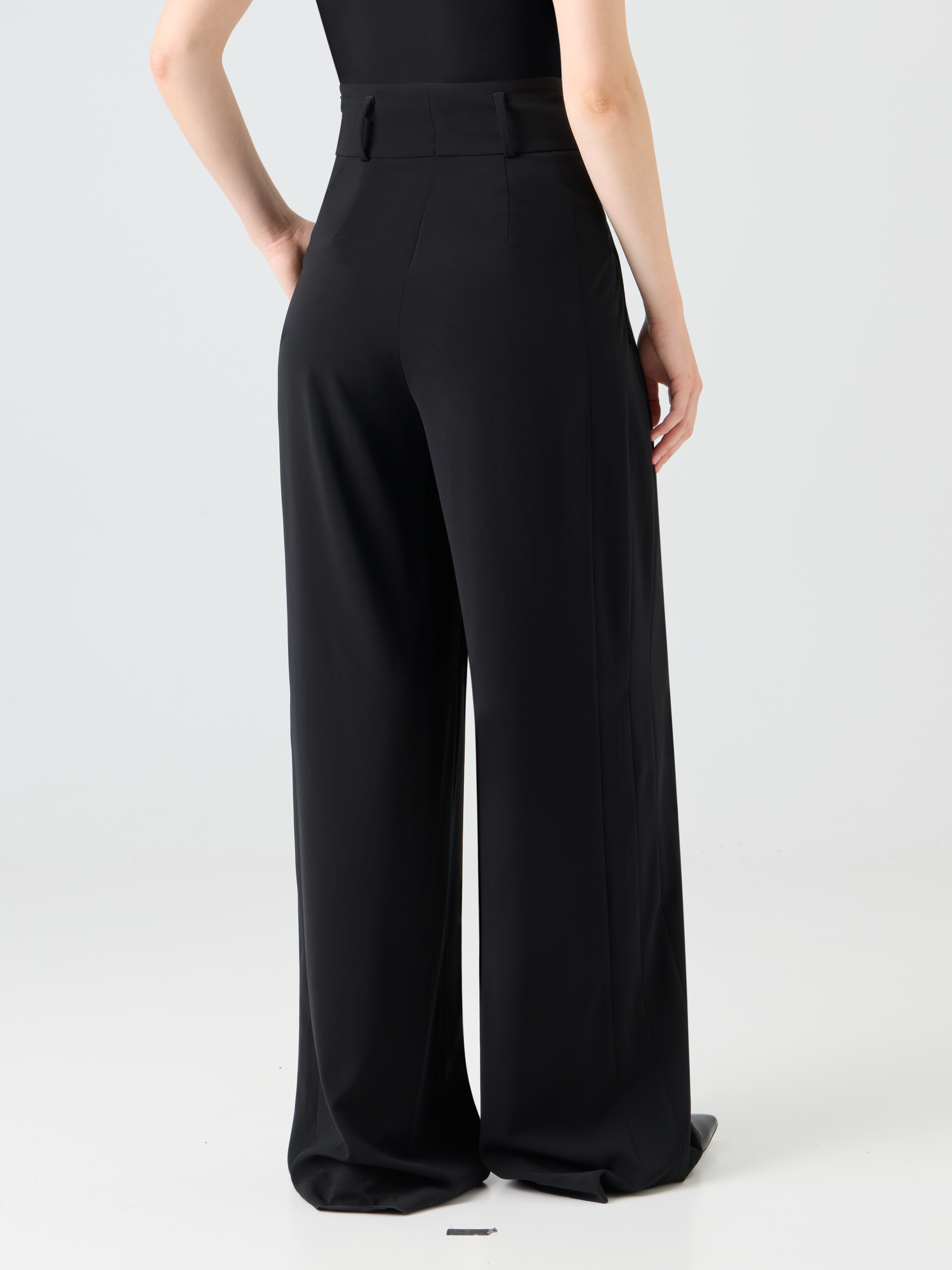 Designer Weite Lasercut-Crêpe-Hose mit hoher Taille - Schwarz 