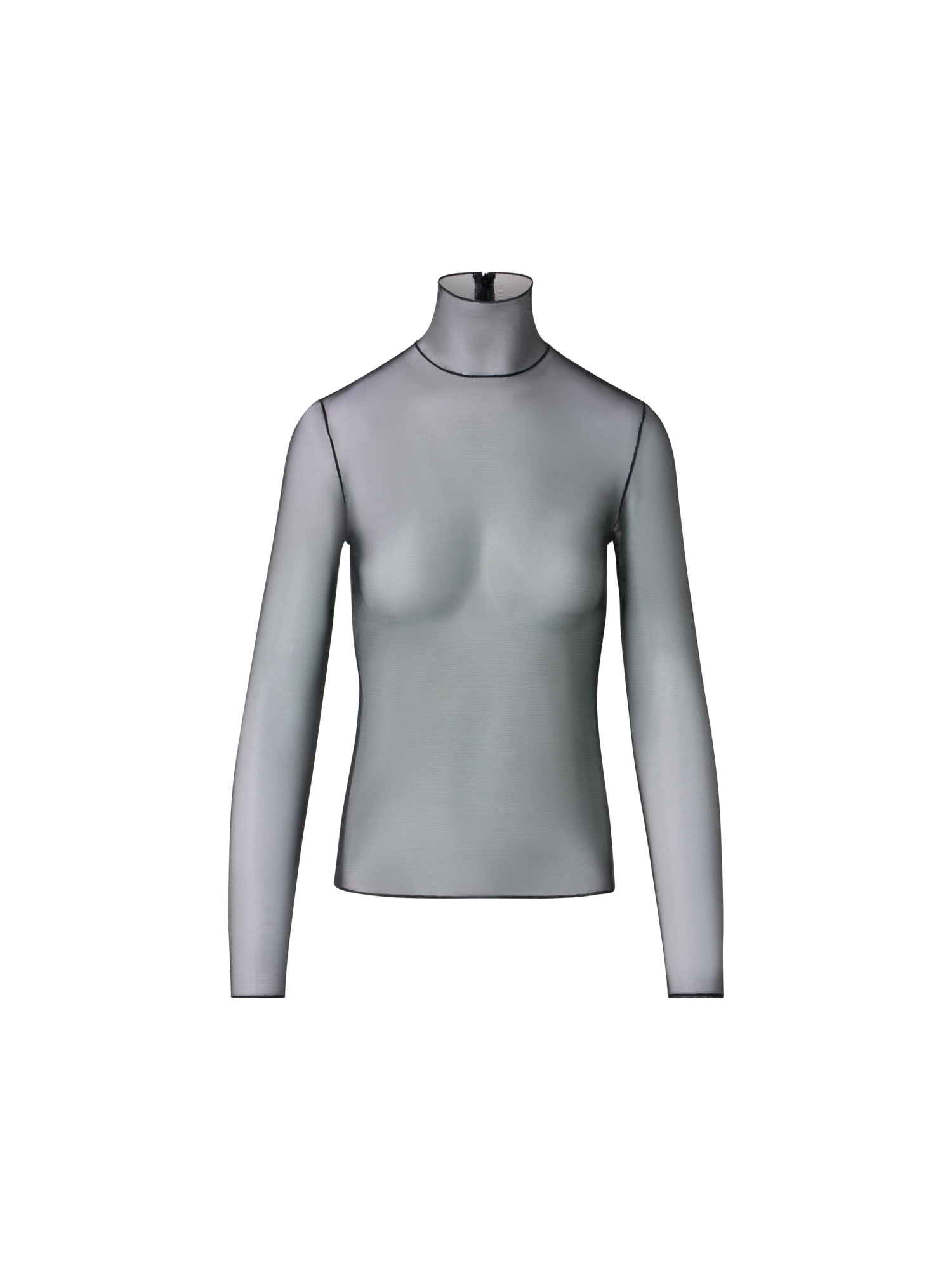 Designer Transparentes Oberteil aus Stretch-Tüll mit Stehkragen - Schwarz