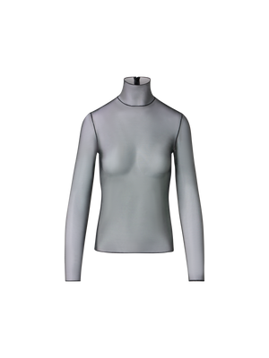 Designer Transparentes Oberteil aus Stretch-Tüll mit Stehkragen - Schwarz