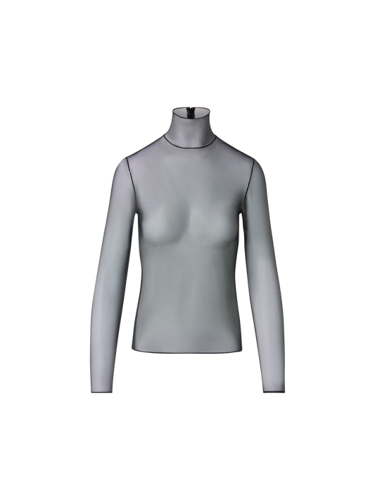Designer Transparentes Oberteil aus Stretch-Tüll mit Stehkragen - Schwarz