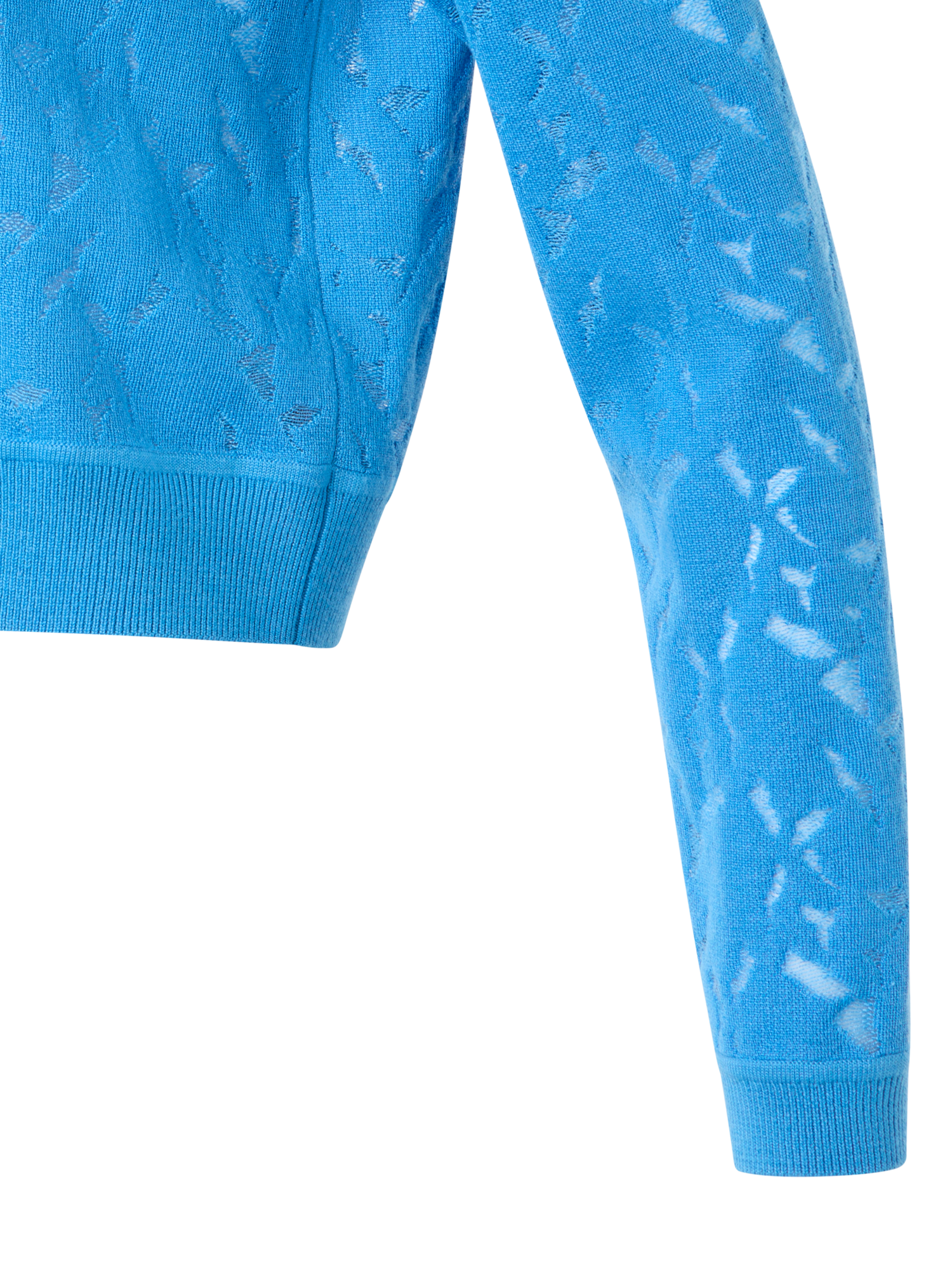 Designer Woll-Seiden-Cardigan mit Whitecaps-Intarsienmuster - Blau