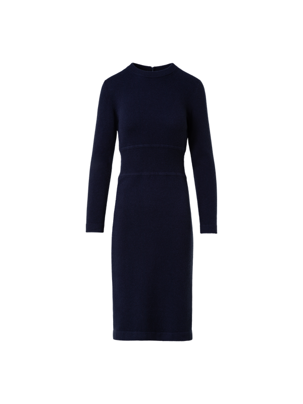 Designer Strickkleid aus Stretch Kaschmir  - Dunkelblau - Blau