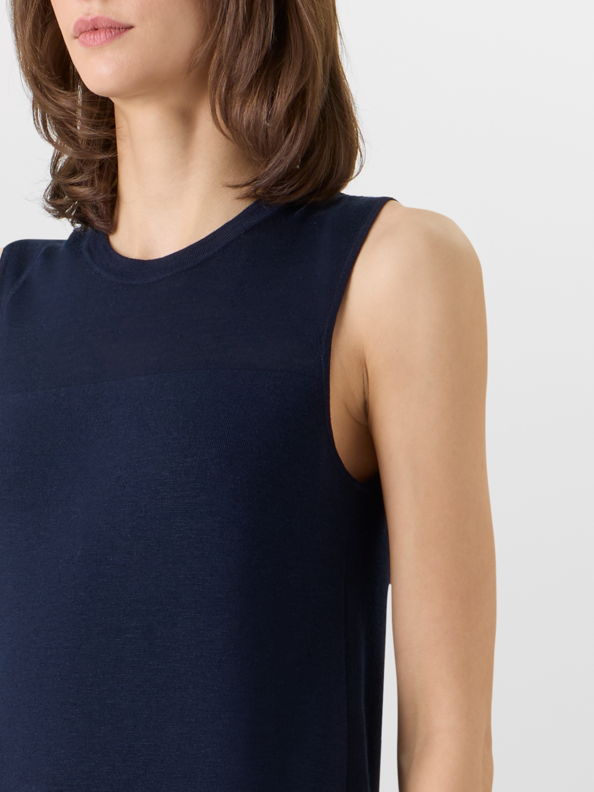 Designer Ärmelloses Strick-Etuikleid aus Stretch-Leinen-Seide - Dunkelblau #editorial