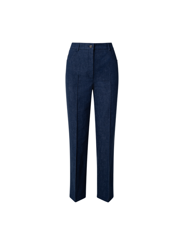 Designer Cropped Gerade Hose aus Baumwoll-Denim-Stretch - Blau