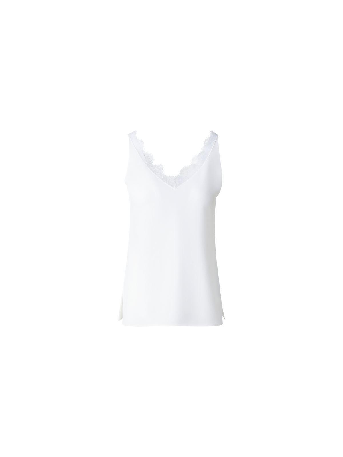 Designer Seidentop mit V-Ausschnitt und Spitze - Ecru - Weiss