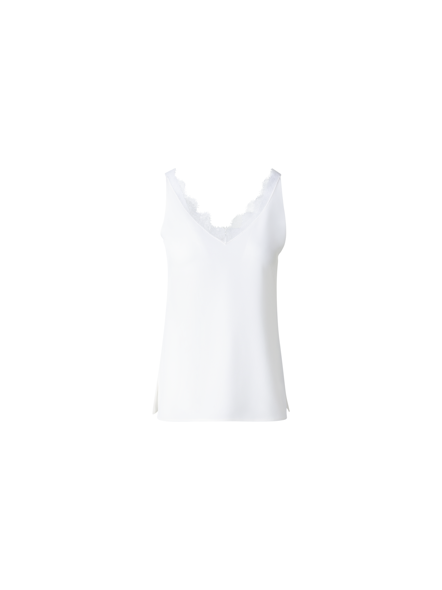 Designer Seidentop mit V-Ausschnitt und Spitze - Ecru - Weiss