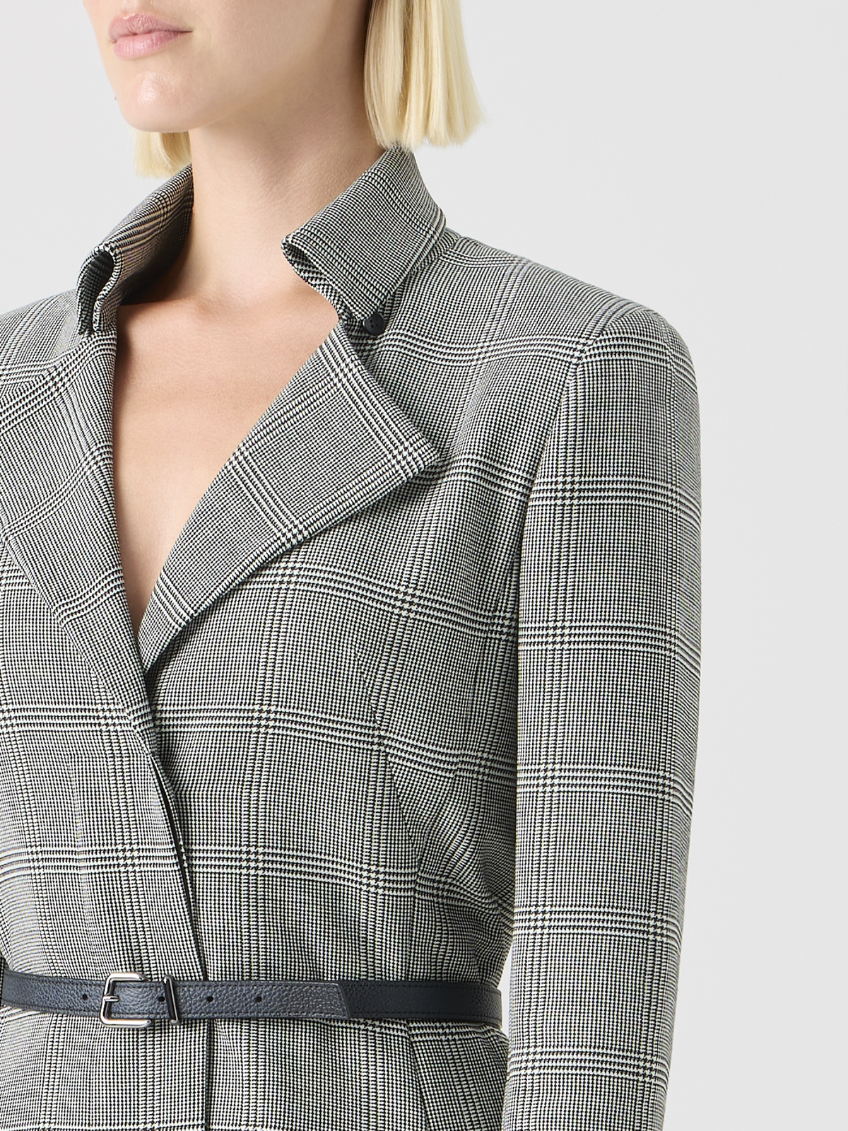 Designer Double-Face-Midikleid aus Wolle mit Prince-of-Wales-Karomuster - Grau #editorial