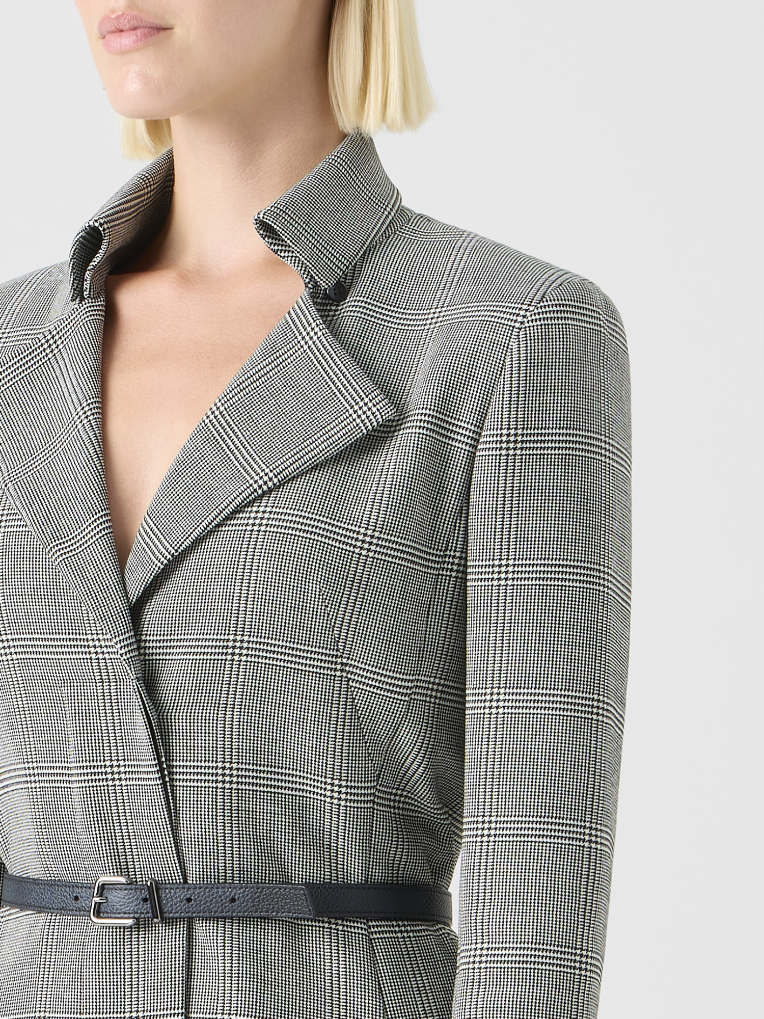 Designer Double-Face-Midikleid aus Wolle mit Prince-of-Wales-Karomuster - Grau 