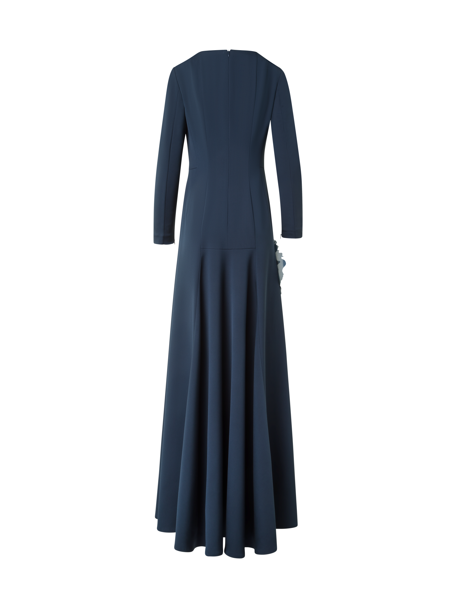 Designer Abendkleid aus Seide mit 3D Anemone - Dunkelblau - Blau