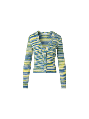 Designer Space-Dye-Rippstrick-Cardigan aus Merinowolle - Bunt