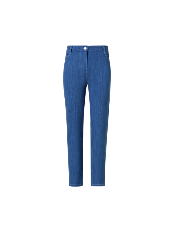 Designer Cropped Gerade Hose aus Stretch Baumwoll-Denim - Blau