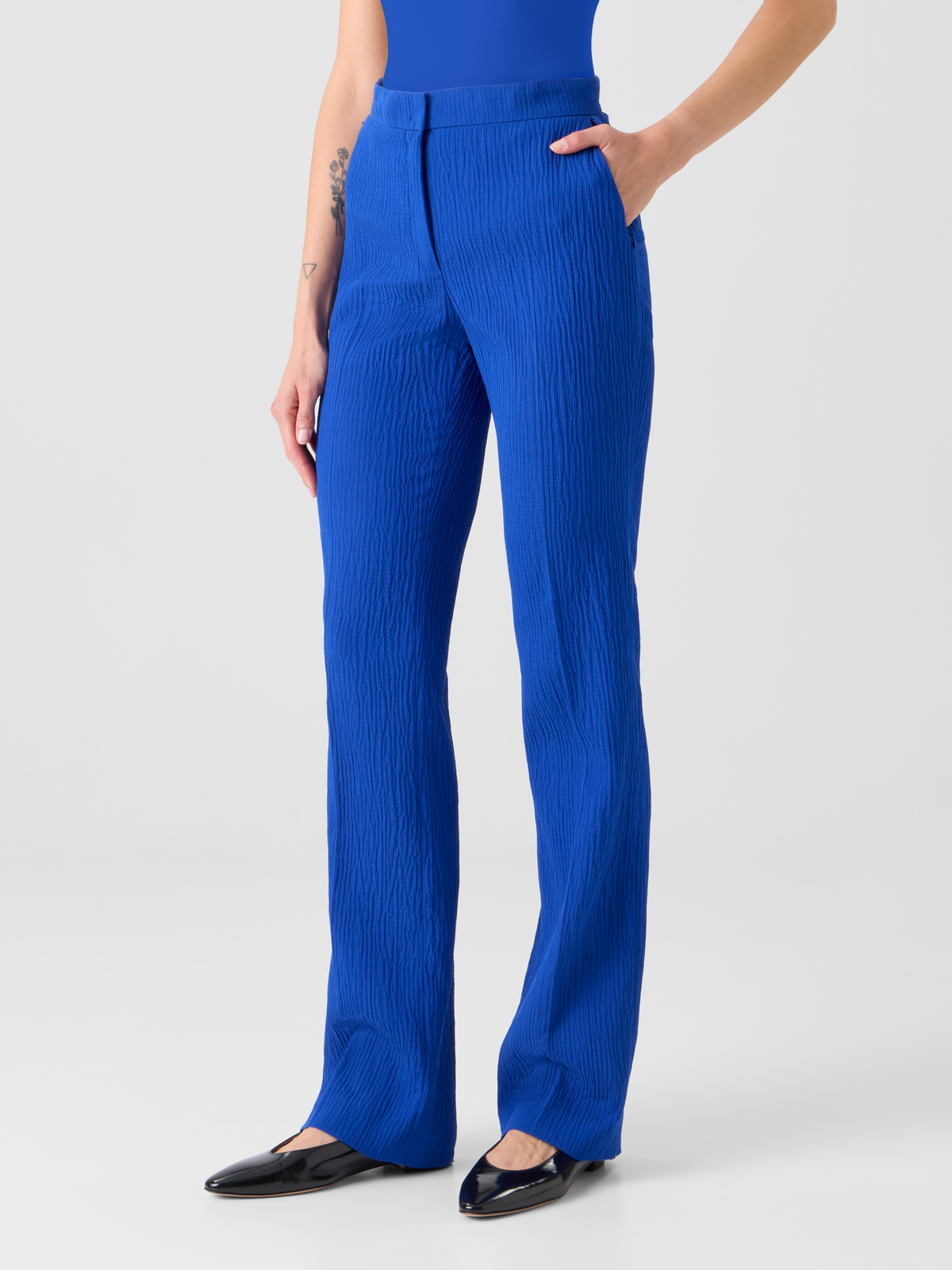 Designer Carl gerade Hose aus strukturierter Baumwollseide - Blau #editorial