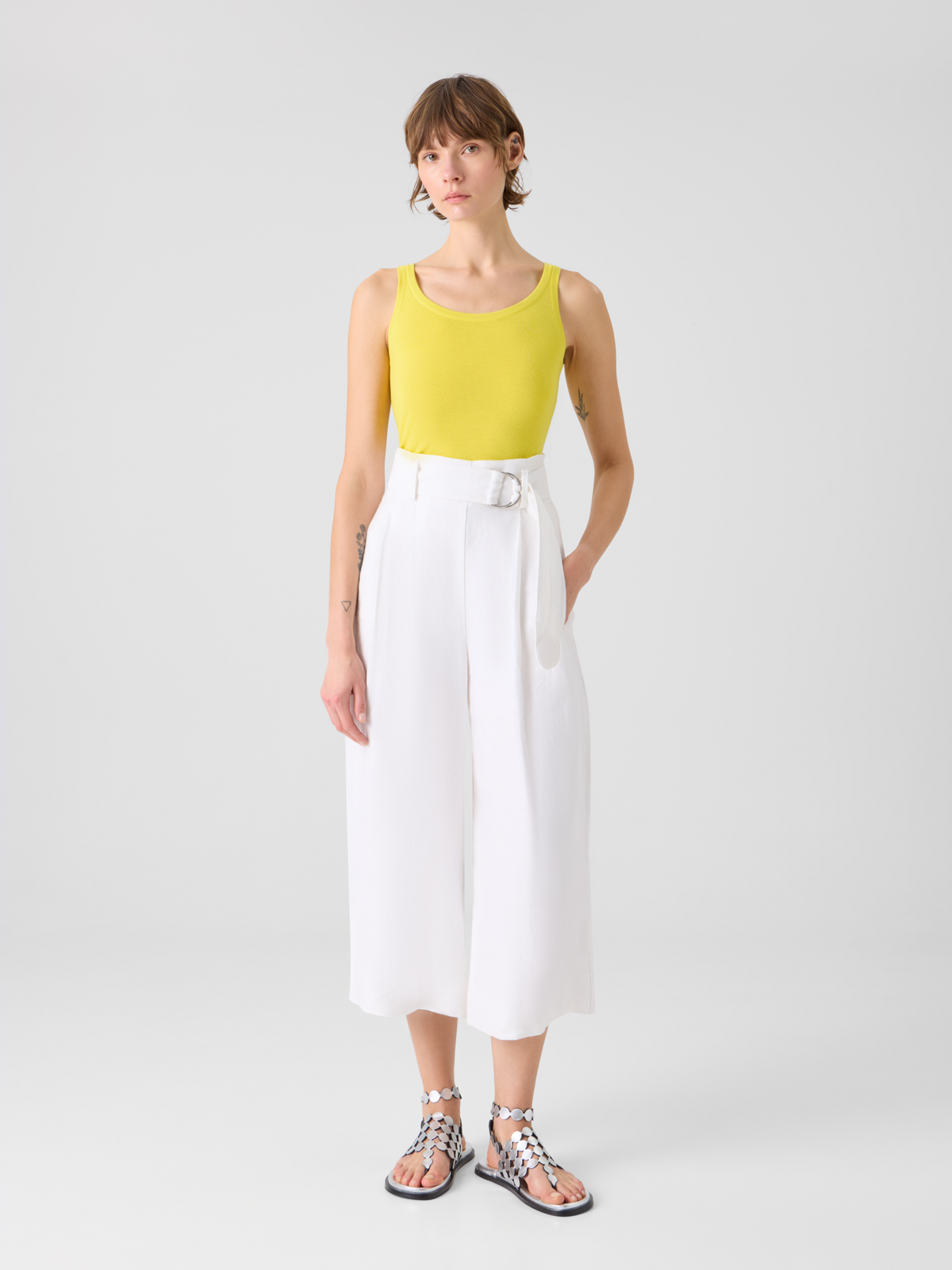 Designer Fiorella plissierte Culotte aus reinem Leinen - Weiss