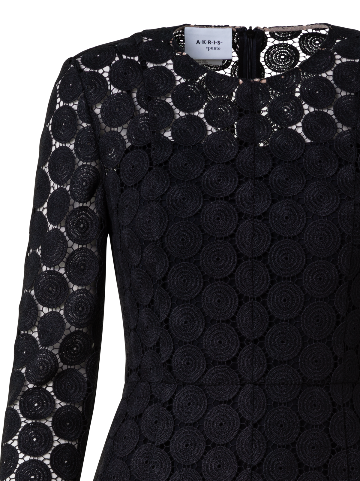 Designer Fit and Flare Kleid in Punkt-Stickerei - Schwarz