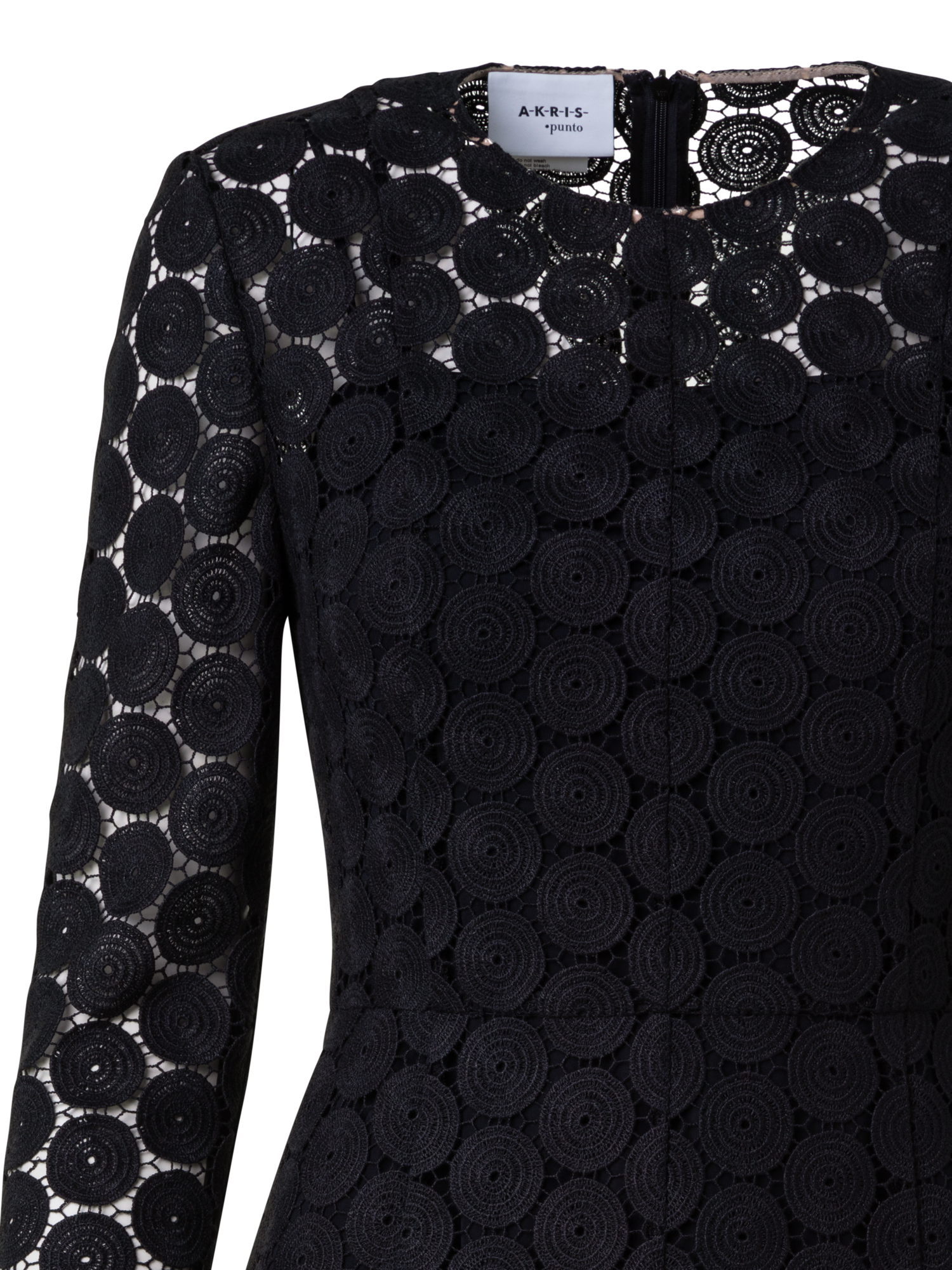 Designer Fit and Flare Kleid in Punkt-Stickerei - Schwarz