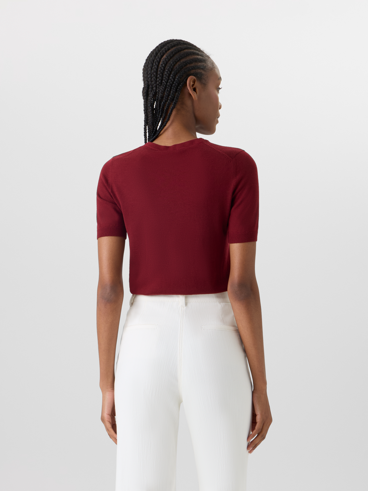 Designer Kurzärmeliger Strickpullover aus Merinowolle - Rot #editorial