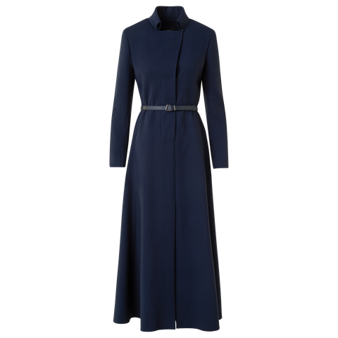 Woll Doubleface Midi Hemd-Kleid mit Gürtel