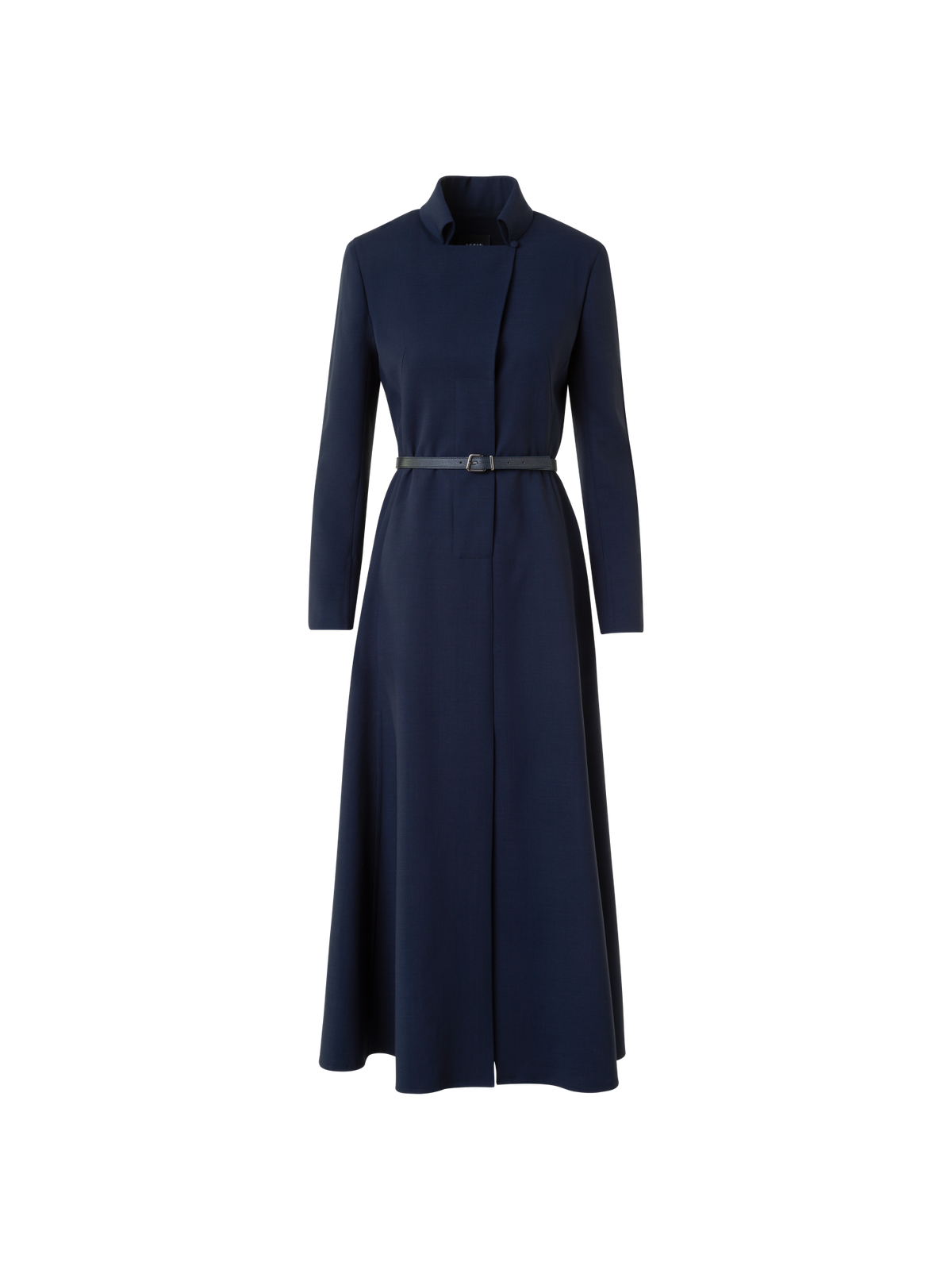 Designer Woll Doubleface Midi Hemd-Kleid mit Gürtel - Dunkelblau - Blau
