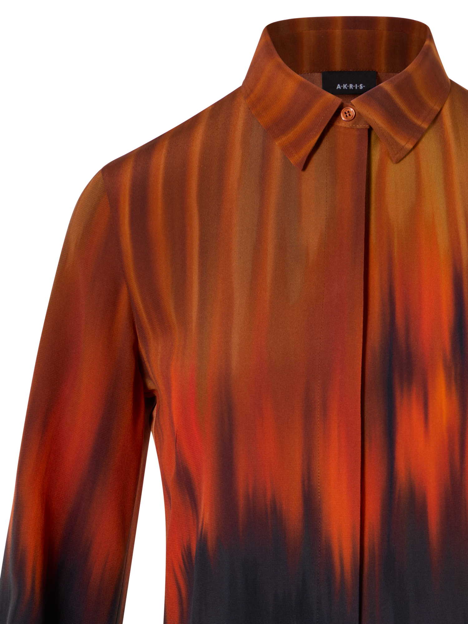 Designer Seidenbluse mit Fuego Negro Print - Schwarz - Rot - Bunt - Orange