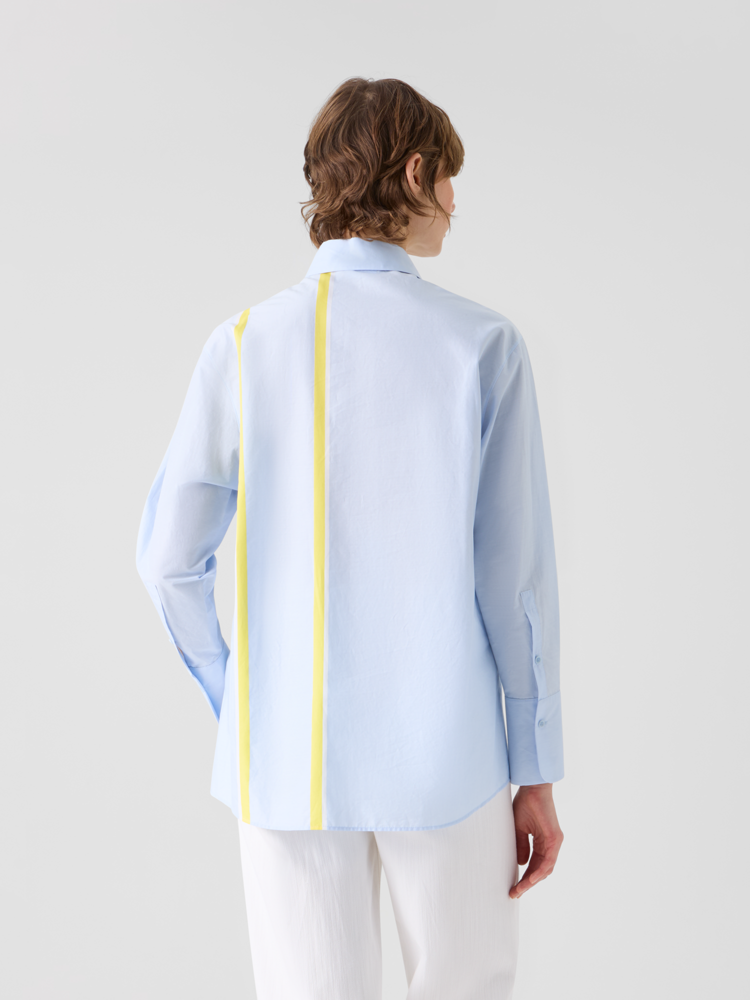 Designer Gestreifte Hemdbluseaus Baumwoll-Chambray - Blau 