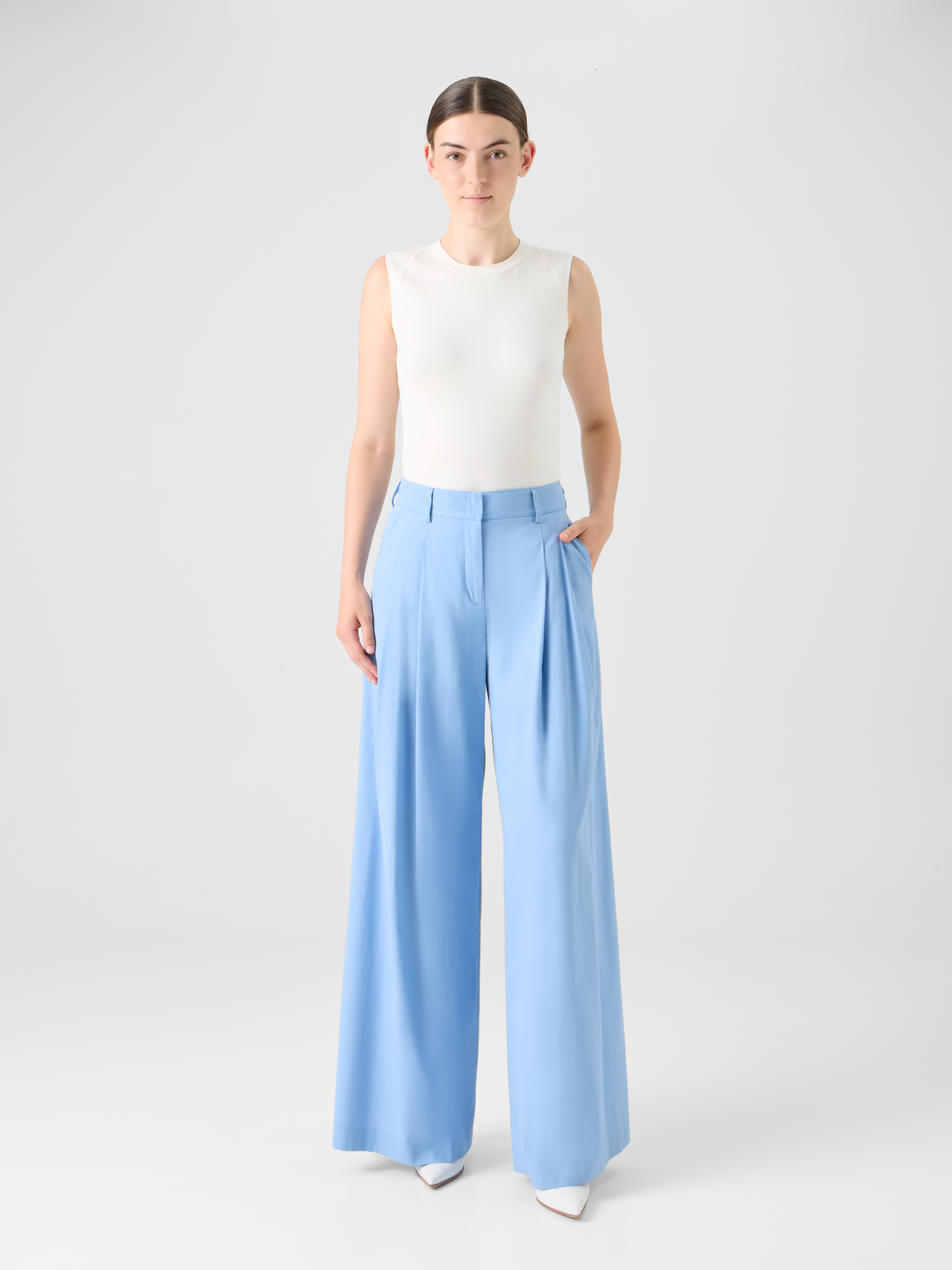 Designer Ärmelloses Strickoberteil aus Seidenstretch - Ecru 
