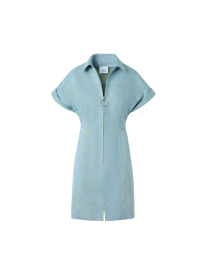 Designer Tailliertes Mini-Hemdblusenkleid aus Nadelstreifen-Denim - Blau