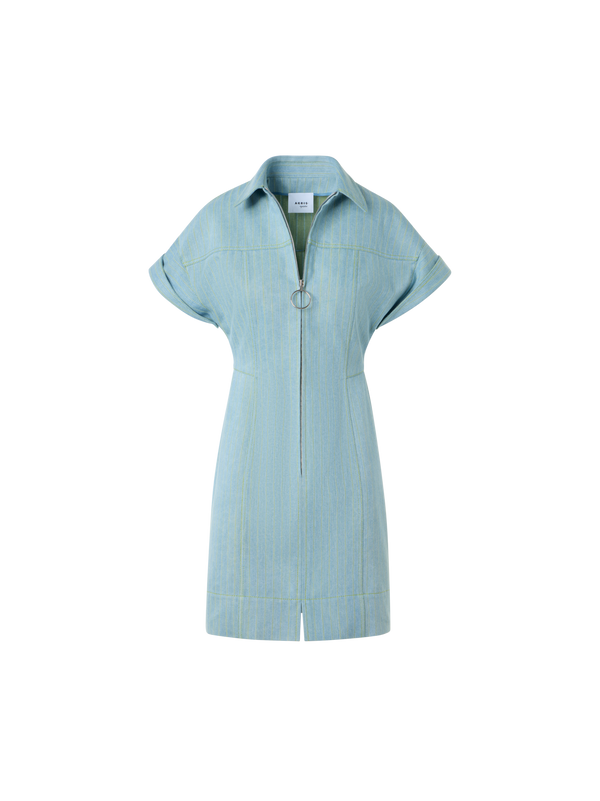 Designer Tailliertes Mini-Hemdblusenkleid aus Nadelstreifen-Denim - Blau