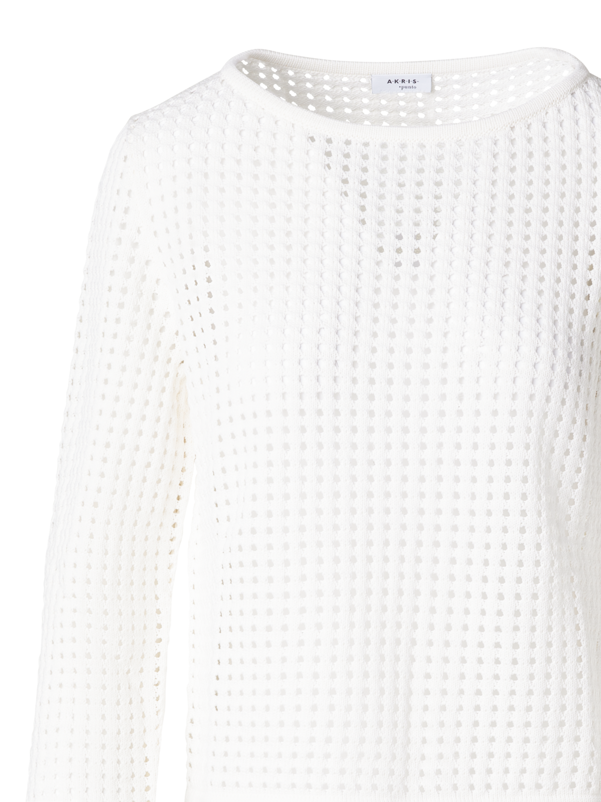 Designer Strickpullover aus grobem Baumwollmesh - Ecru - Weiss