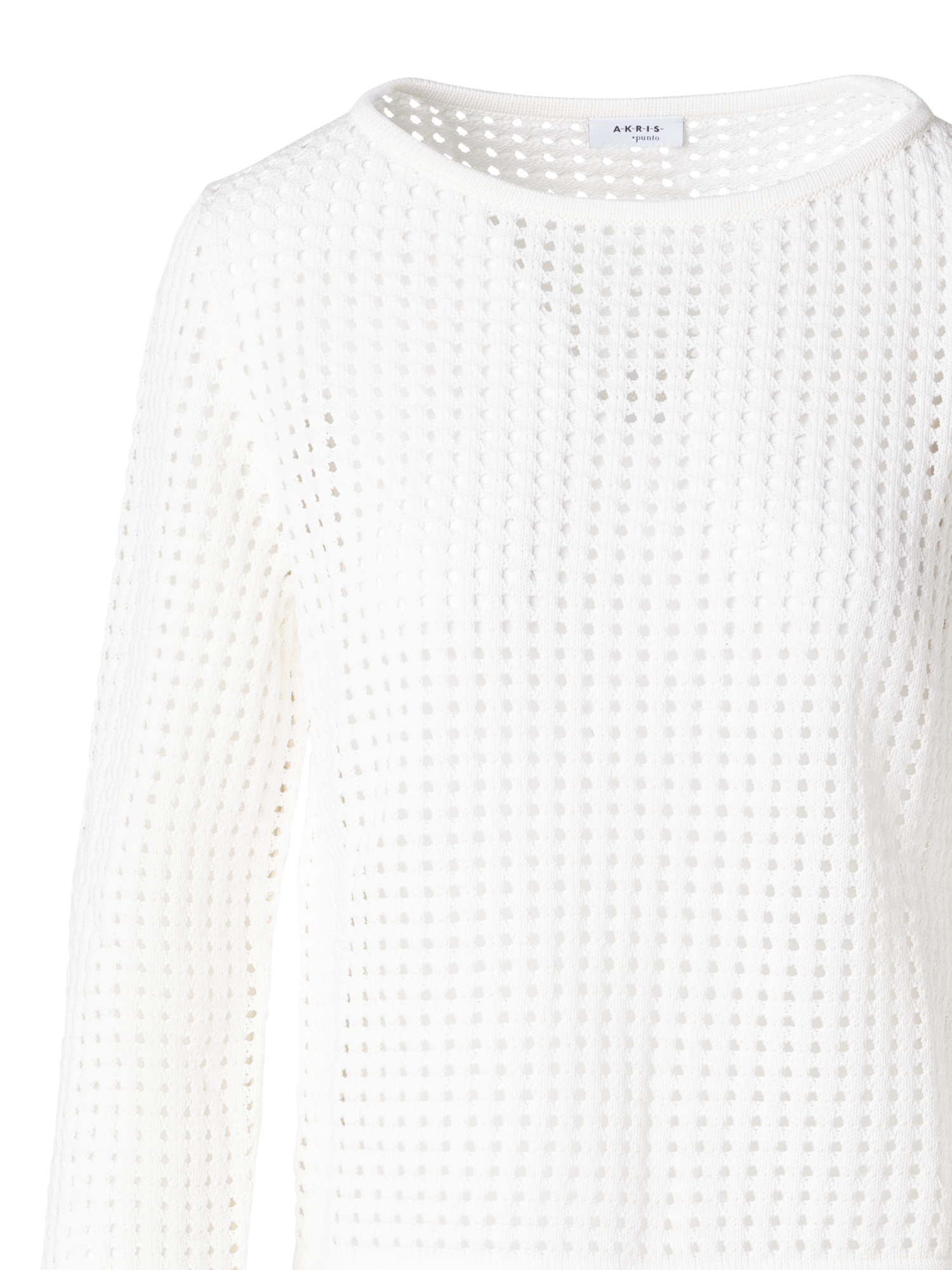 Designer Strickpullover aus grobem Baumwollmesh - Ecru - Weiss