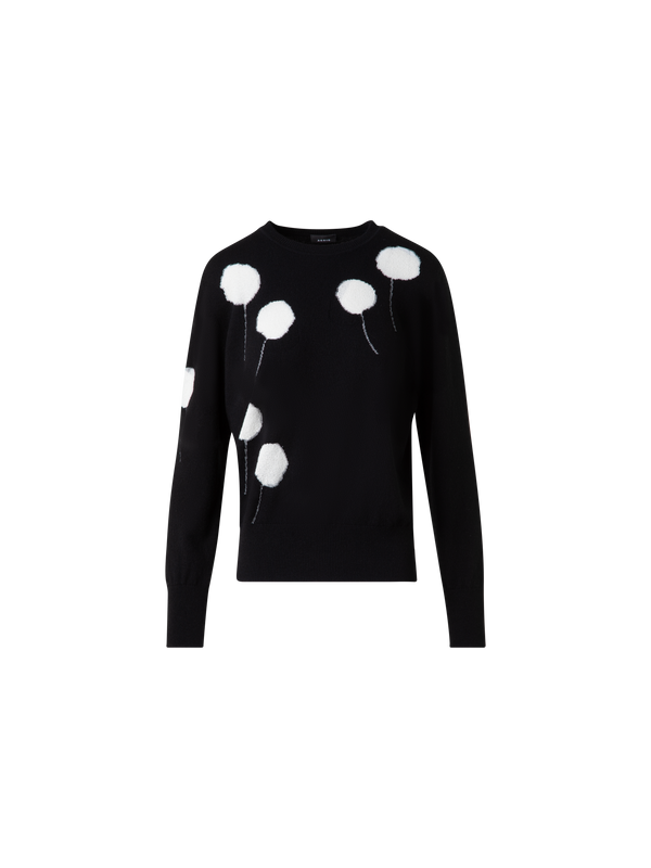 Designer Kaschmirpullover mit Dandelion-Intarsien - Schwarz - Bunt