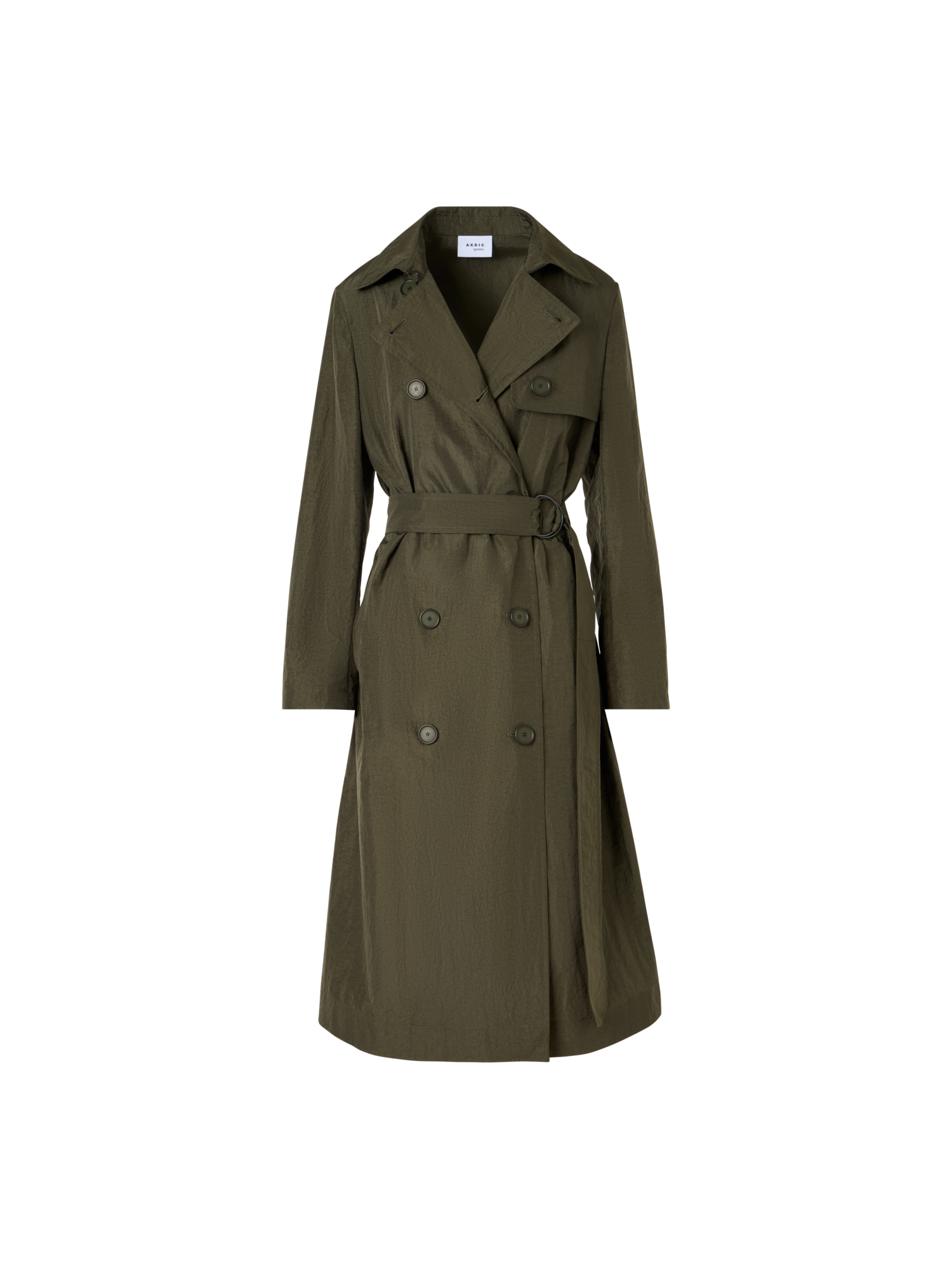 Designer Langärmeliger Trenchcoat aus Crinkled-Parachute-Taft - Grün