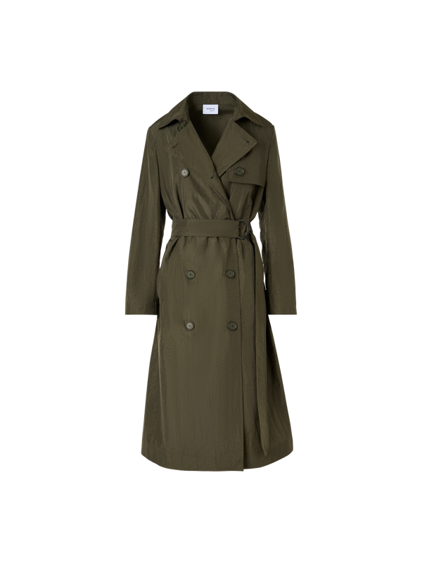 Designer Langärmeliger Trenchcoat aus Crinkled-Parachute-Taft - Grün