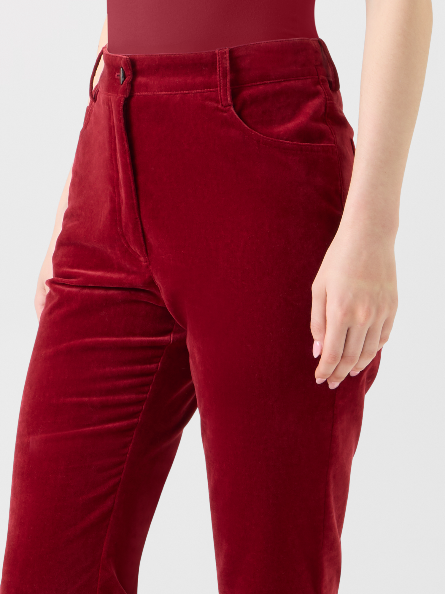 Designer Verkürzte Stretch Baumwollsamt Schlaghose - Rot 