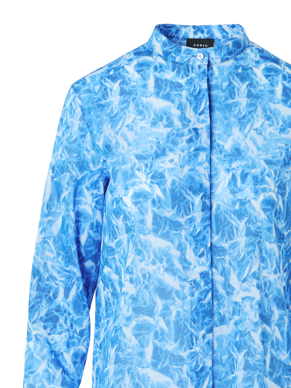 Designer Tunika-Bluse aus Baumwoll-Voile mit Whitecaps-Print - Blau