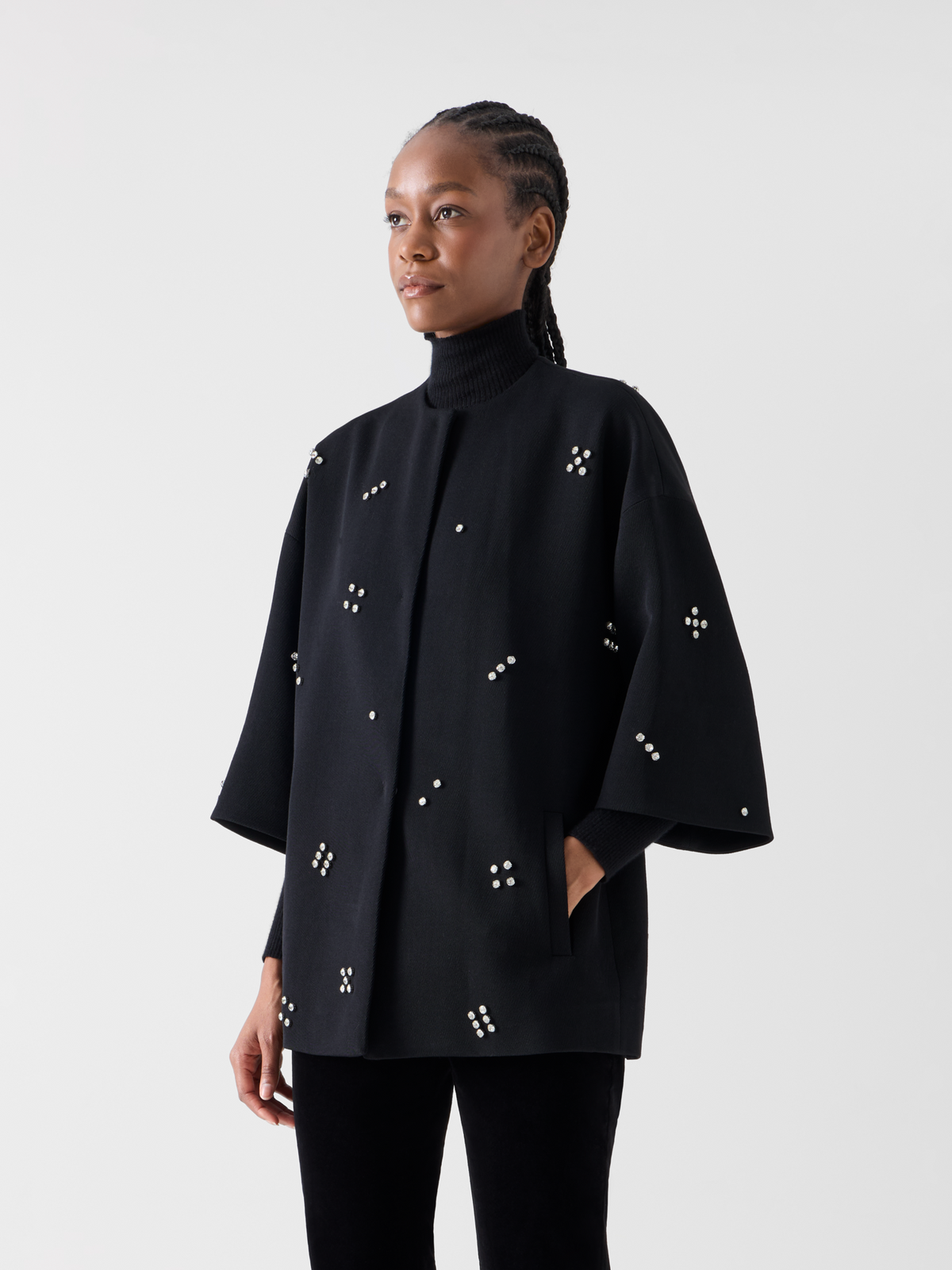 Designer Car Coat mit Diamond Dice Dot Verzierung - Schwarz 