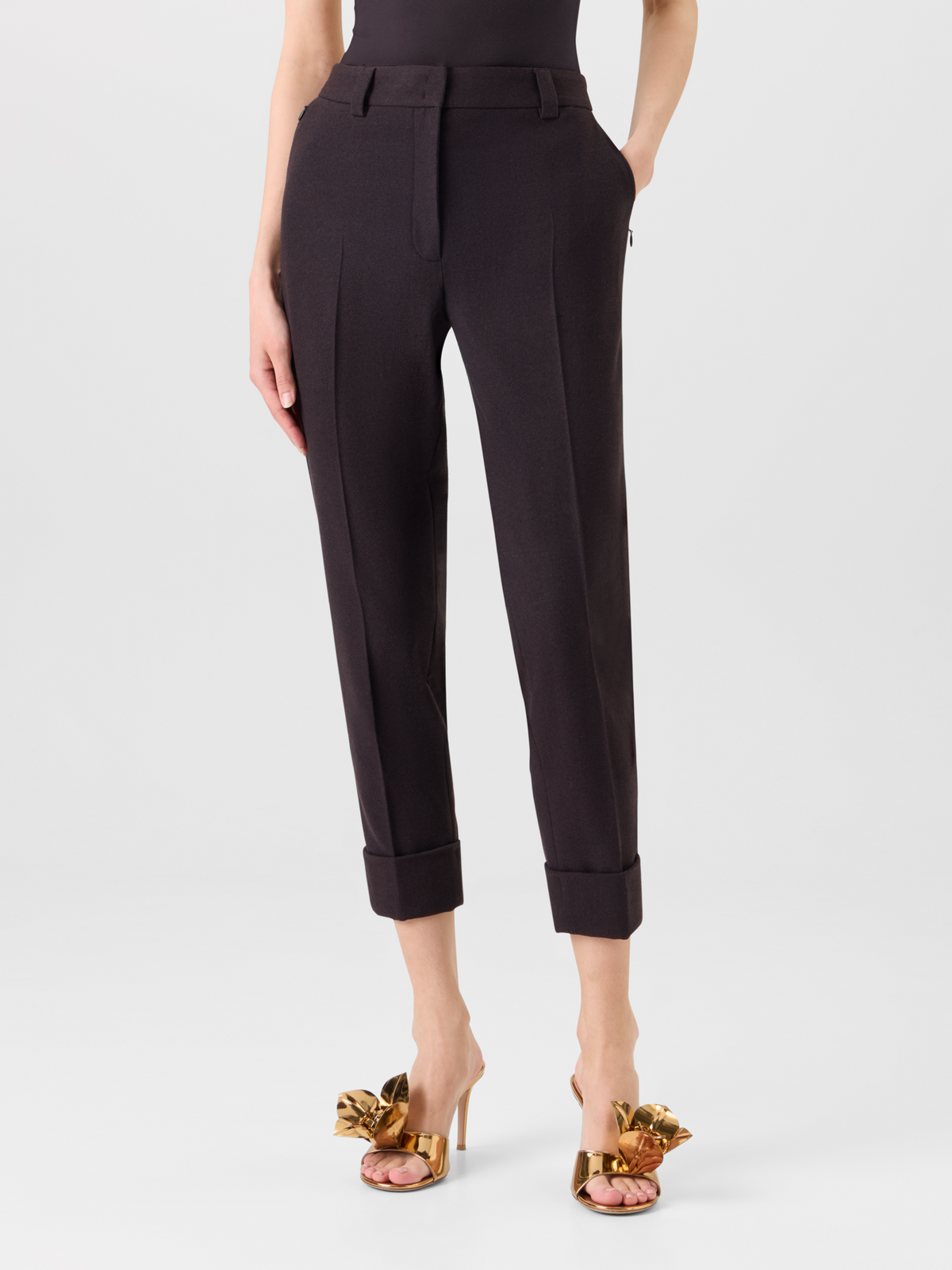 Designer Tapered Flanellhose mit Umschlag 