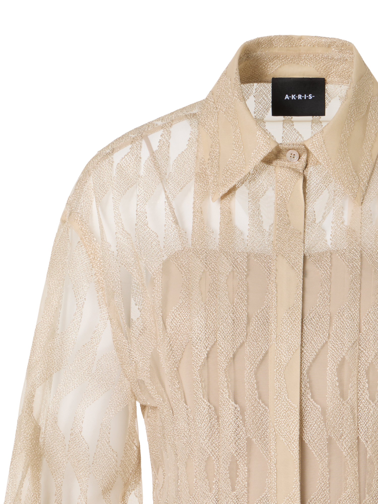 Designer Midi-Hemdblusenkleid mit High Plains Stickerei auf Tüll - Beige