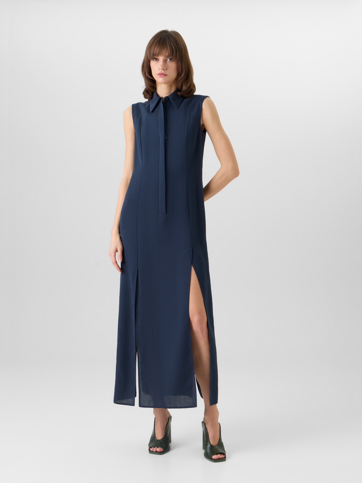 Designer Ärmelloses Midi-Hemdblusenkleid - Blau #editorial